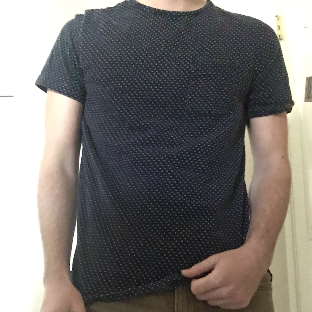 Dark blue with white dots long&soft muscle T-shirt